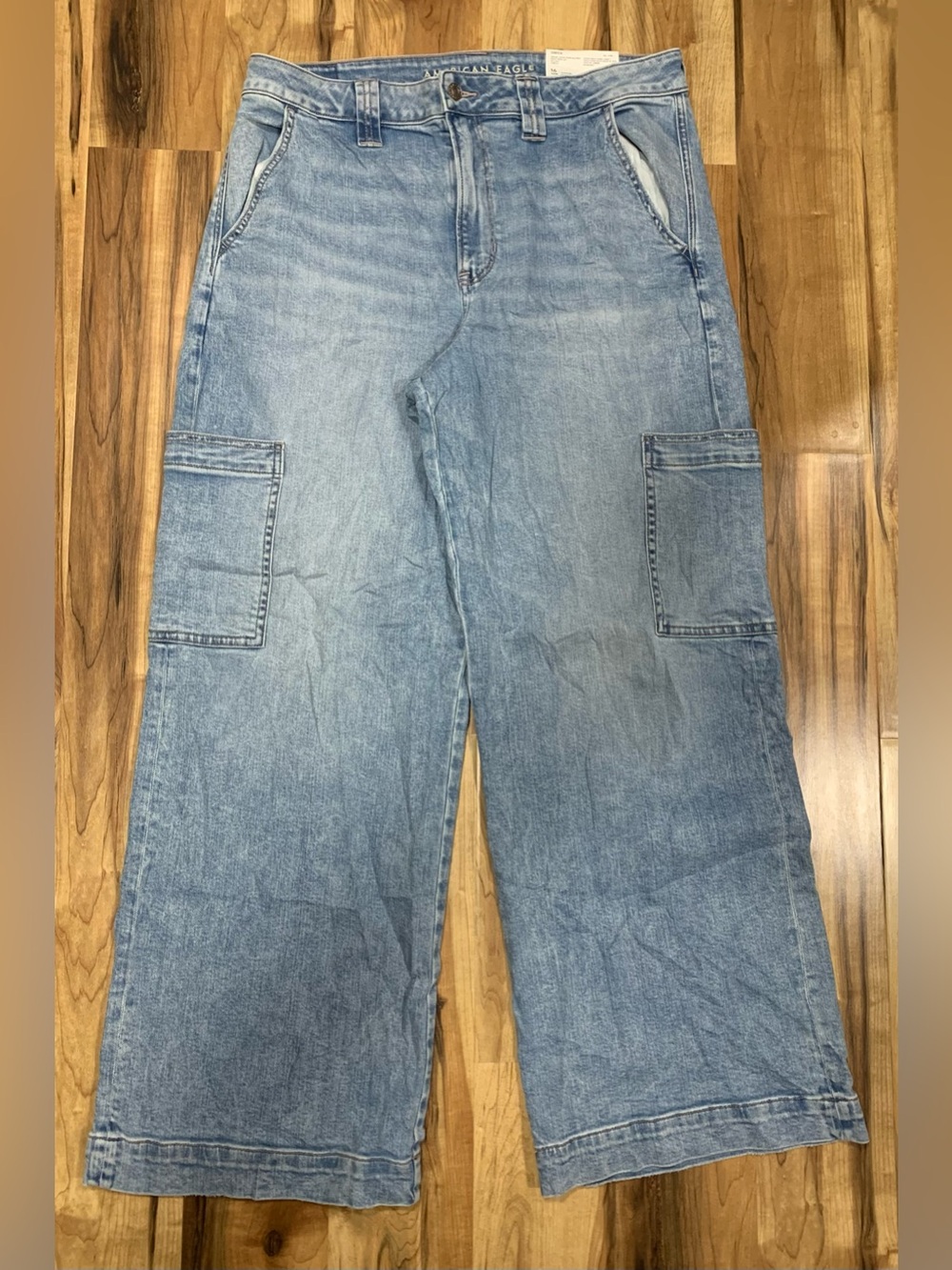 American Eagle Dreamy Draper Baggy Wide Leg Denim Jeans SZ 16 Stretch High Rise